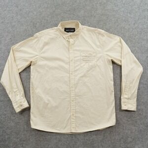 Bianca Chandon Shirt Mens Medium Beige Button Up Long Sleeve Embroidery Pocket
